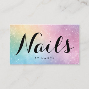 Nail Tech Holographic Pastel Script Typography Business Card