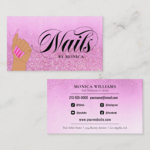 Nail Tech Manicure Artist Hot Pink Glam Glitter Business Card