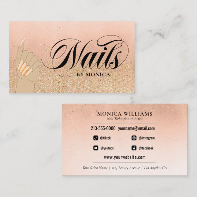 Nail Tech Manicurist Golden Glam Salon Business Card (Front/Back)