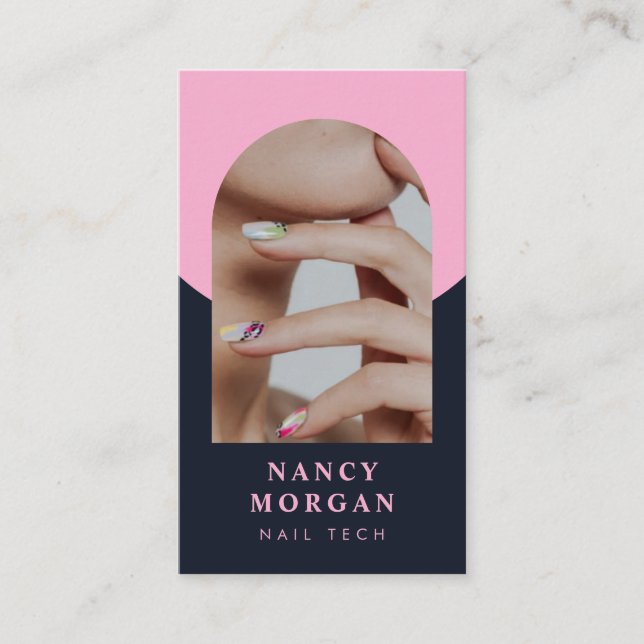 Nail Tech Modern Arch Photo QR Code Business Card (Front)