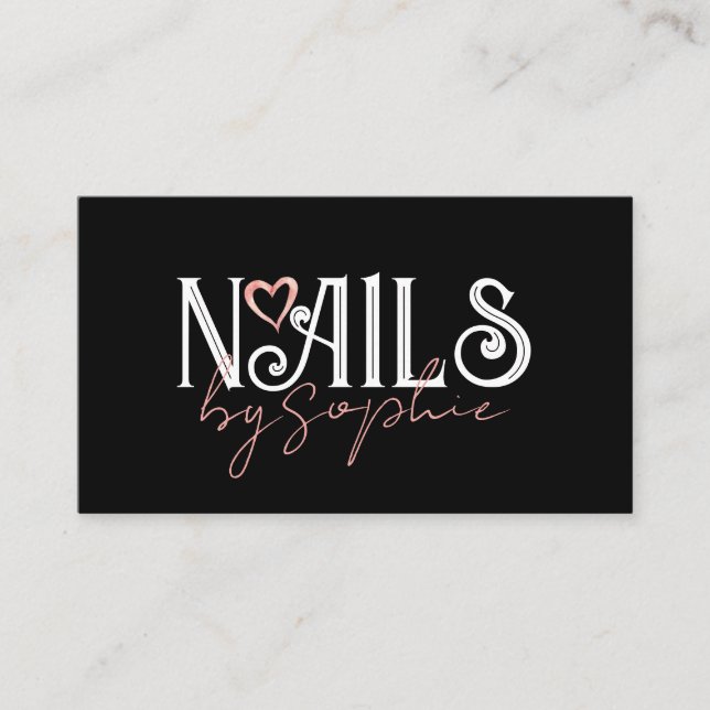 Nail Tech Nail Art Black Business Card (Front)