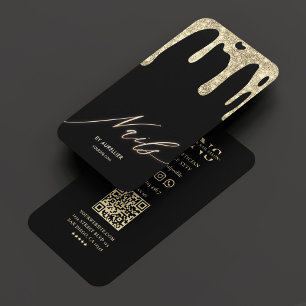 Nail Tech Nail Artist Black Gold Drip Modern Business Card