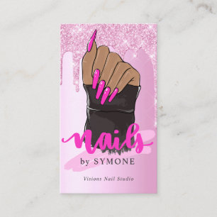 Nail Tech Nail Artist Salon Pink Glitter Dripping Business Card