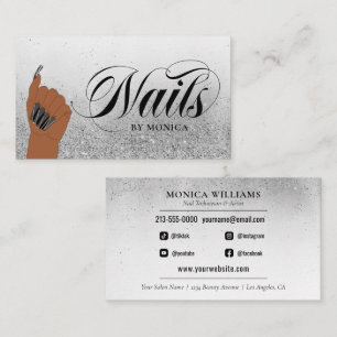 Nail Tech Nail Artist Silver Glam Glitter Salon Bu Business Card