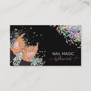Nail Tech Nail Shop Holographic Glitter Hands Logo Business Card