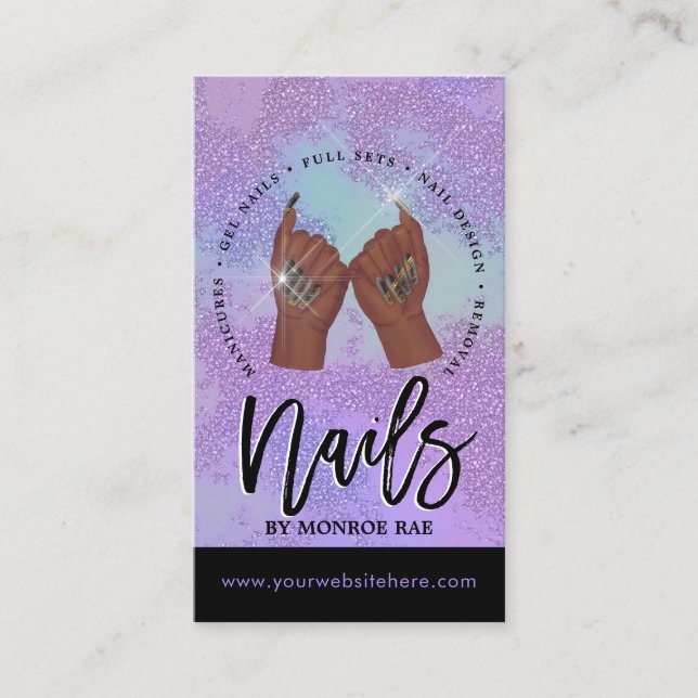 Nail Tech / Nails Salon Purple Glam Beauty  Business Card (Front)