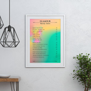 Nail Tech Price List Colourful Abstract Watercolor Poster