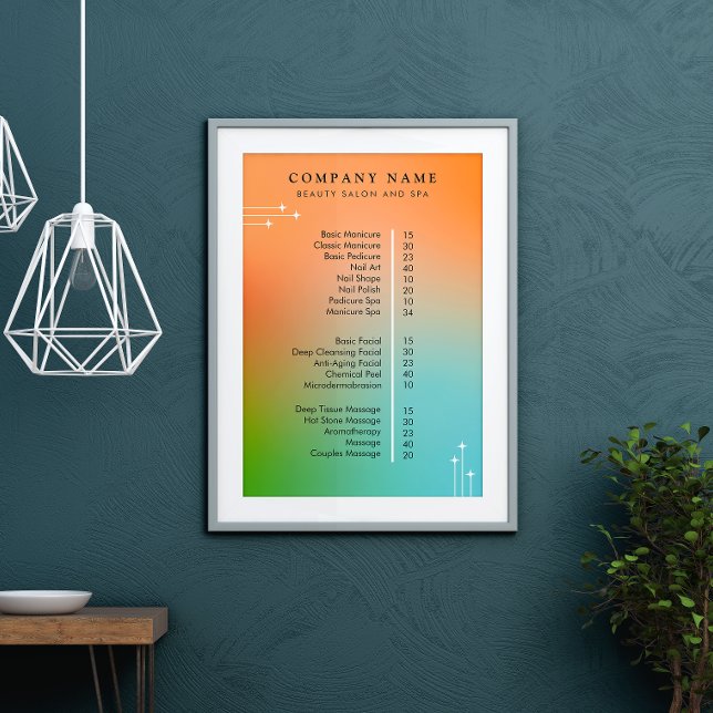 Nail Tech Price Menu List Holographic Gradient Poster (Nail Tech Price Menu List Holographic Gradient Poster)