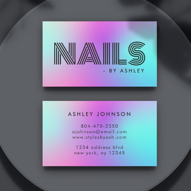 Nail Tech Professional Modern Neon Pink & Blue Business Card (Nail Tech Professional Modern Neon Pink & Blue Business Card
)