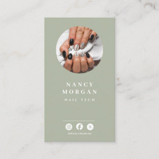 Nail Tech Qr Code Photo Sage Green  Business Card