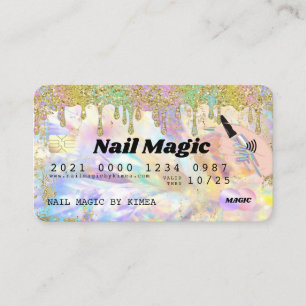 Nail Tech Rainbow Holographic Glitter Drip Credit  Business Card