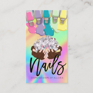 Nail Tech Salon Hands & Diamonds Logo Holographic  Business Card