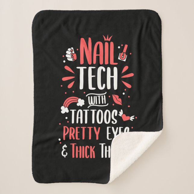 Nail Tech With Tattoos Sherpa Blanket (Front)