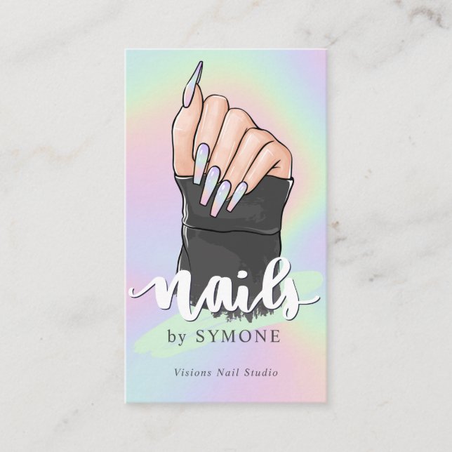 Nail Technician Beauty Salon Pastel Holographic Business Card (Front)