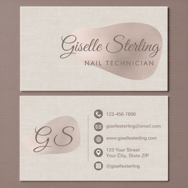 Nail Technician Beige Linen Beauty Business Card (Creator Uploaded)