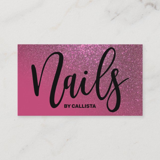 Nail Technician Berry Pink Glitter Typography Business Card (Front)