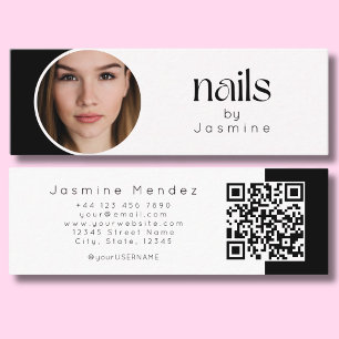 Nail Technician Black And White Photo Qr Mini Business Card