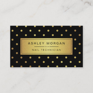 Nail Technician - Black White Gold Dots Business Card