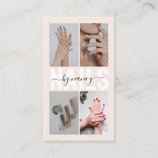 Nail Technician Blush Pink Photo Collage Qr Code  Business Card (Front)