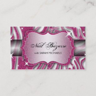 Nail Technician Business Card Zebra Print Glitter
