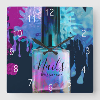 Nail Technician Colourful Splatter Design Square Wall Clock