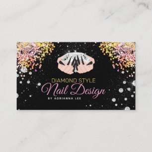 Nail Technician Diamond Glitter Logo Nail Shop Bus Business Card