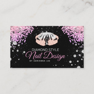 Nail Technician Diamond Glitter Pink & Black Salon Business Card