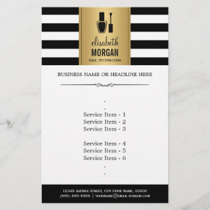 NAIL TECHNICIAN Elegant Gold Black White Stripes Flyer