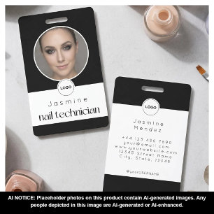Nail Technician Elegant Photo Black And White ID Badge