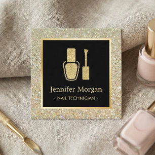 Nail Technician Gold Glitter Polish Bottle Square Business Card