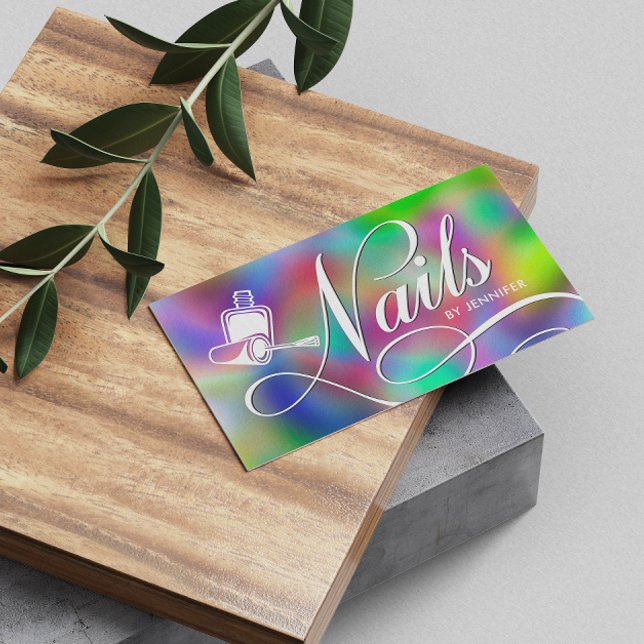 Nail Technician Holographic QR  Business Card (Creator Uploaded)
