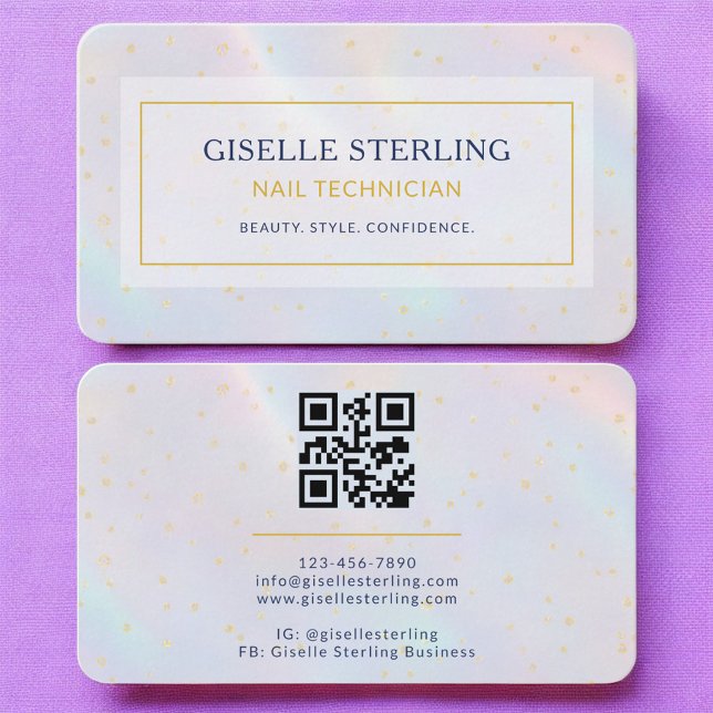 Nail Technician Holographic QR Code Business Card (Creator Uploaded)