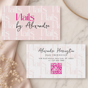 Nail Technician Hot Pink Typography Pattern Business Card