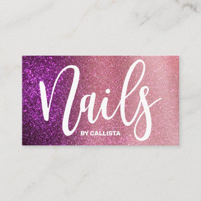 Nail Technician Magenta Pink Triple Glitter Ombre Business Card (Front)