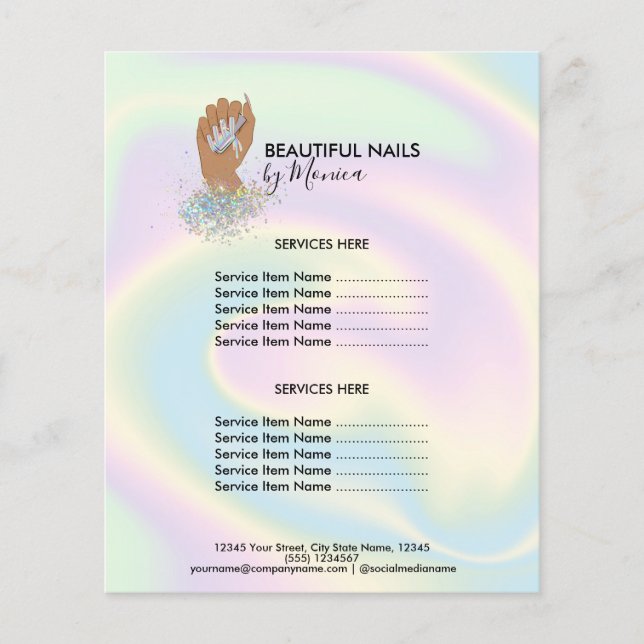 Nail Technician Mani Salon Holograph  Girly Modern Flyer (Front)