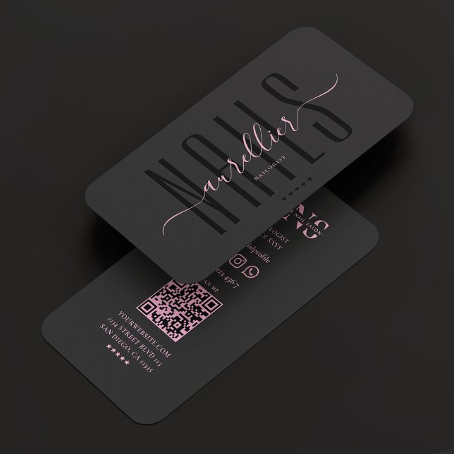 Nail Technician Manicurist Aesthetic Pink Black Business Card (Nail Technician Manicurist Aesthetic Pink Black Business Card
)
