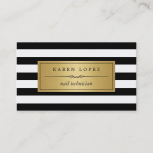 Nail Technician - Modern Black White Stripes Business Card