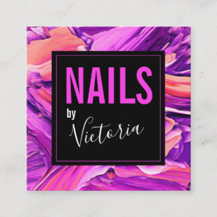 Nail Technician Neon Pink Modern Abstract Salon Square Business Card