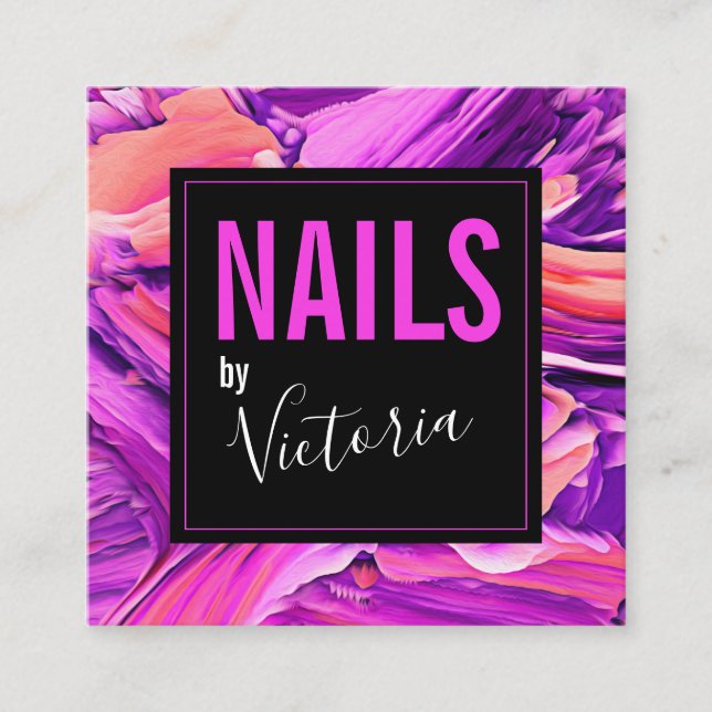 Nail Technician Neon Pink Modern Abstract Salon Square Business Card (Front)