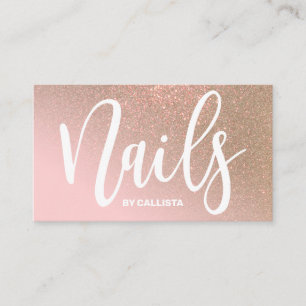 Nail Technician Pink Gold Glitter Typography Business Card