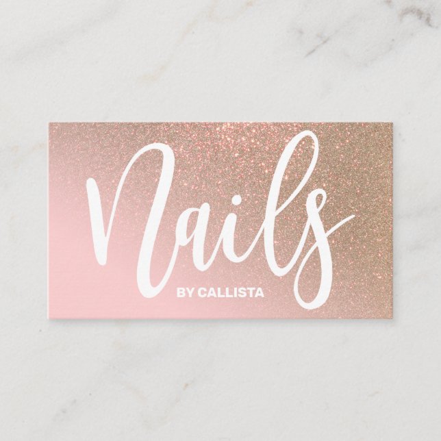 Nail Technician Pink Gold Glitter Typography Business Card (Front)