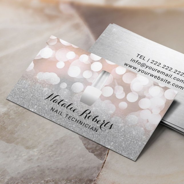Nail Technician Polish Manicurist Silver Salon Business Card (Creator Uploaded)