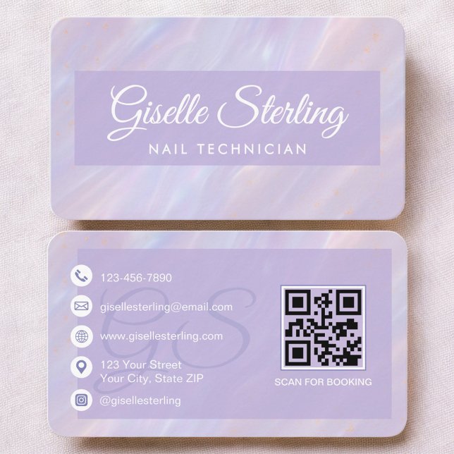 Nail Technician Purple QR Code Business Card (Creator Uploaded)