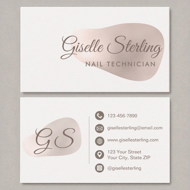 Nail Technician Rose Gold Foil Blush Beauty Business Card (Creator Uploaded)