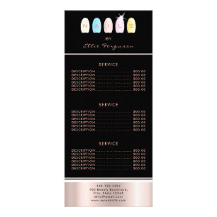 Nail Technician Salon Glitter Glam Rose Gold Black Rack Card