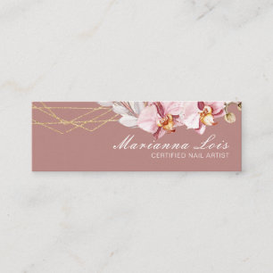 Nail Technician Salon Gold Watercolor Florals Pink Mini Business Card