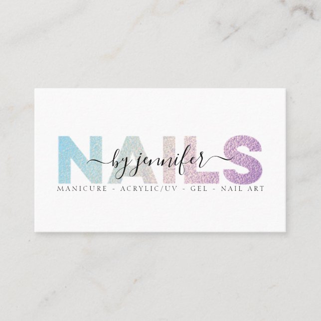 Nail Technician Salon Holographic Iridescent Glam Business Card (Front)