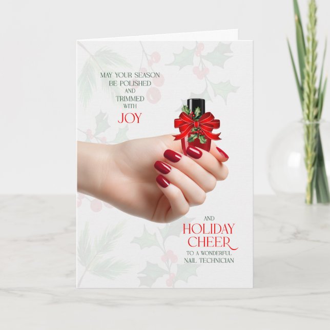 Nail Technician Trimmed with Joy and Cheer Holiday Card (Front)