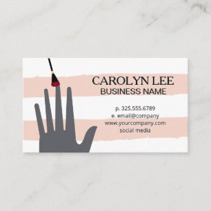 Nail Technician   Vintage Pink White Stripes Business Card