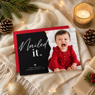 Nailed It Black Panel Funny Baby Christmas Photo Holiday Card